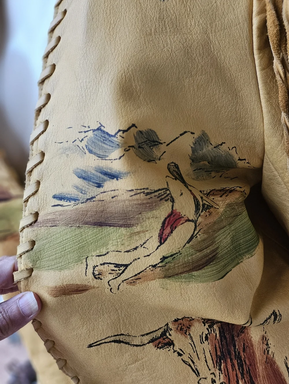 Vintage DD Ranch Wear Yoakum TX Calfskin Leather Fringed Airbrush Crop Jacket M - Picture 4 of 16